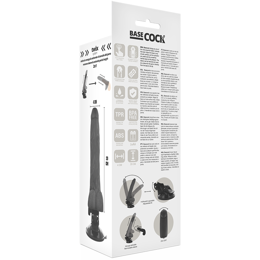 BASECOCK - REALISTISCHER VIBRATOR MIT FERNBEDIENUNG SCHWARZ MIT HODEN 20 CM -O- 4 CM