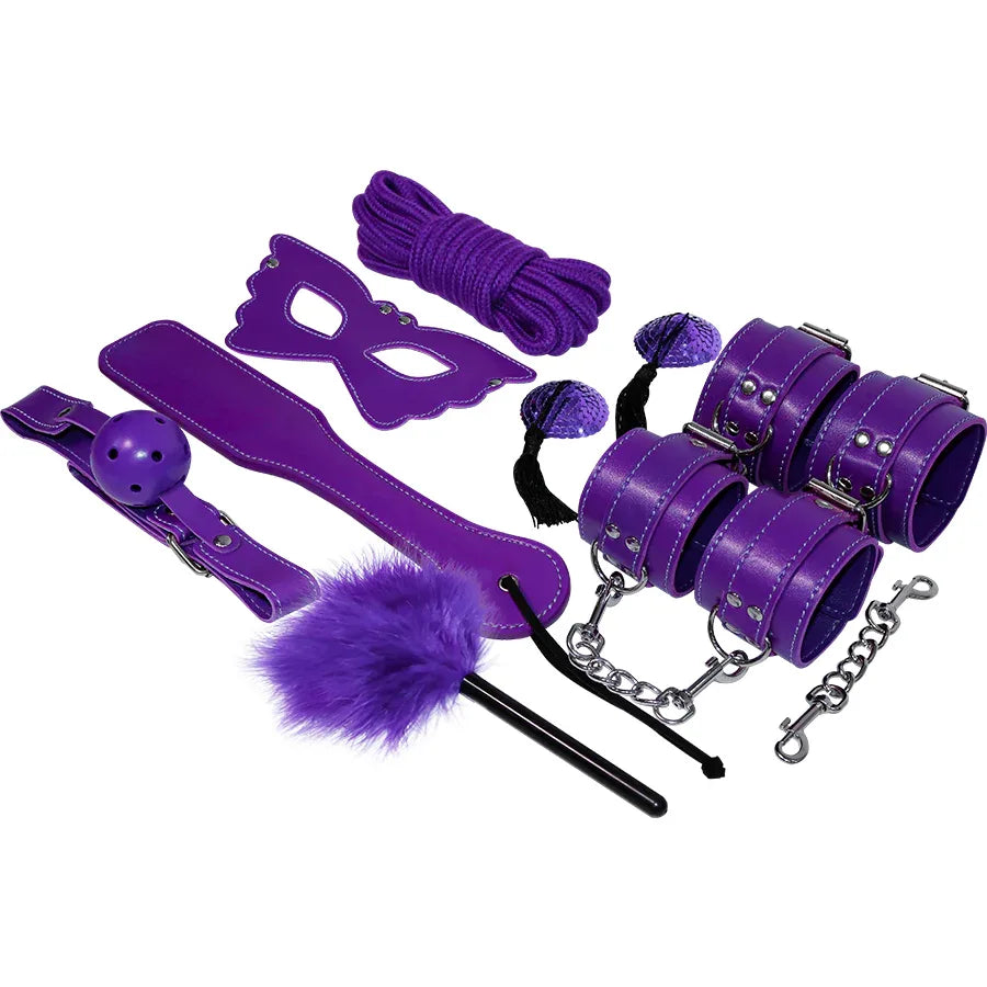 Experience BDSM-Fetisch-Kit Lila – 8-teiliges Bondage-Set aus Kunstleder - Vanelion Paradise