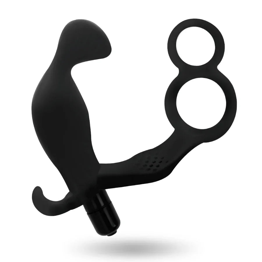 ADDICTED TOYS - ANALPLUG MIT DOPPELTEM PENISRING UND HODEN SCHWARZ - Vanelion Paradise