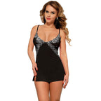 QUEEN LINGERIE - SCHWARZES. MIT BLUMEN BESTICKTES CHEMISE S/M - Vanelion Paradise