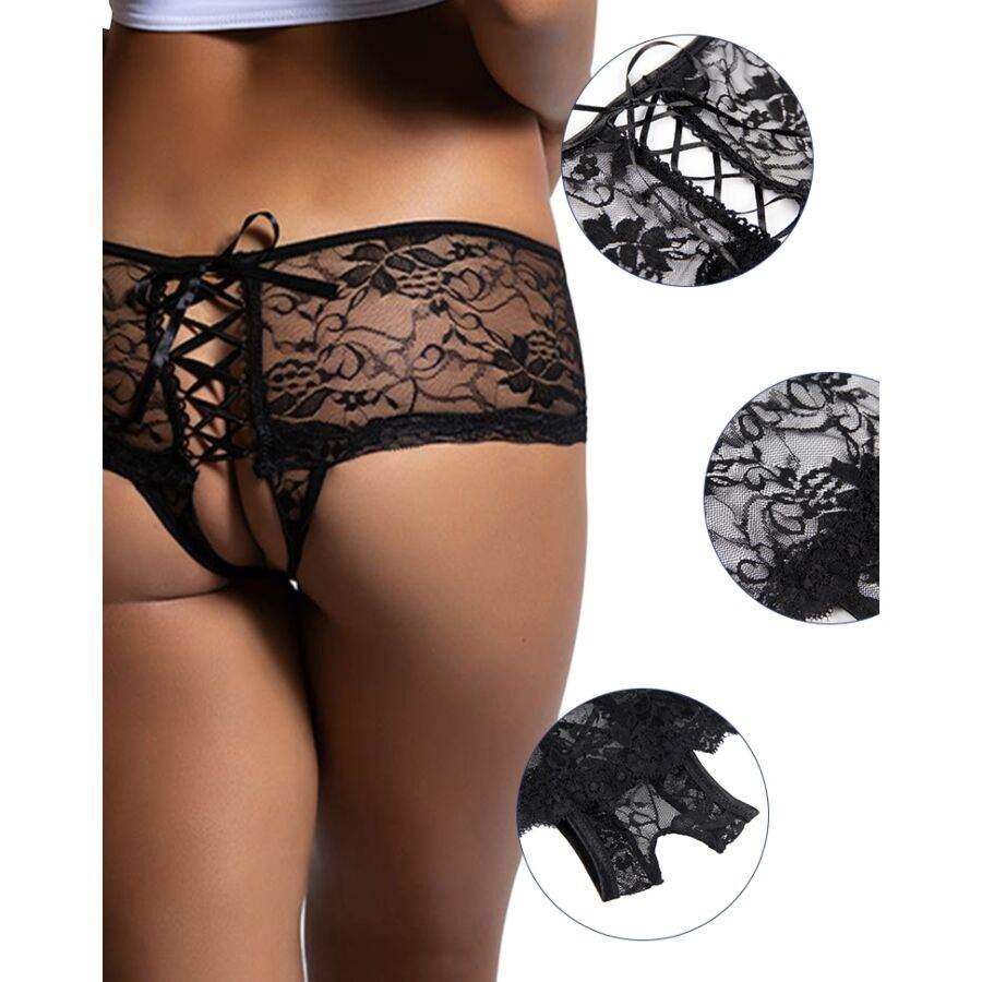 QUEEN LINGERIE - BLUMENSPITZENHÖSCHE MIT RÜCKENÖFFNUNG S/M - Vanelion Paradise