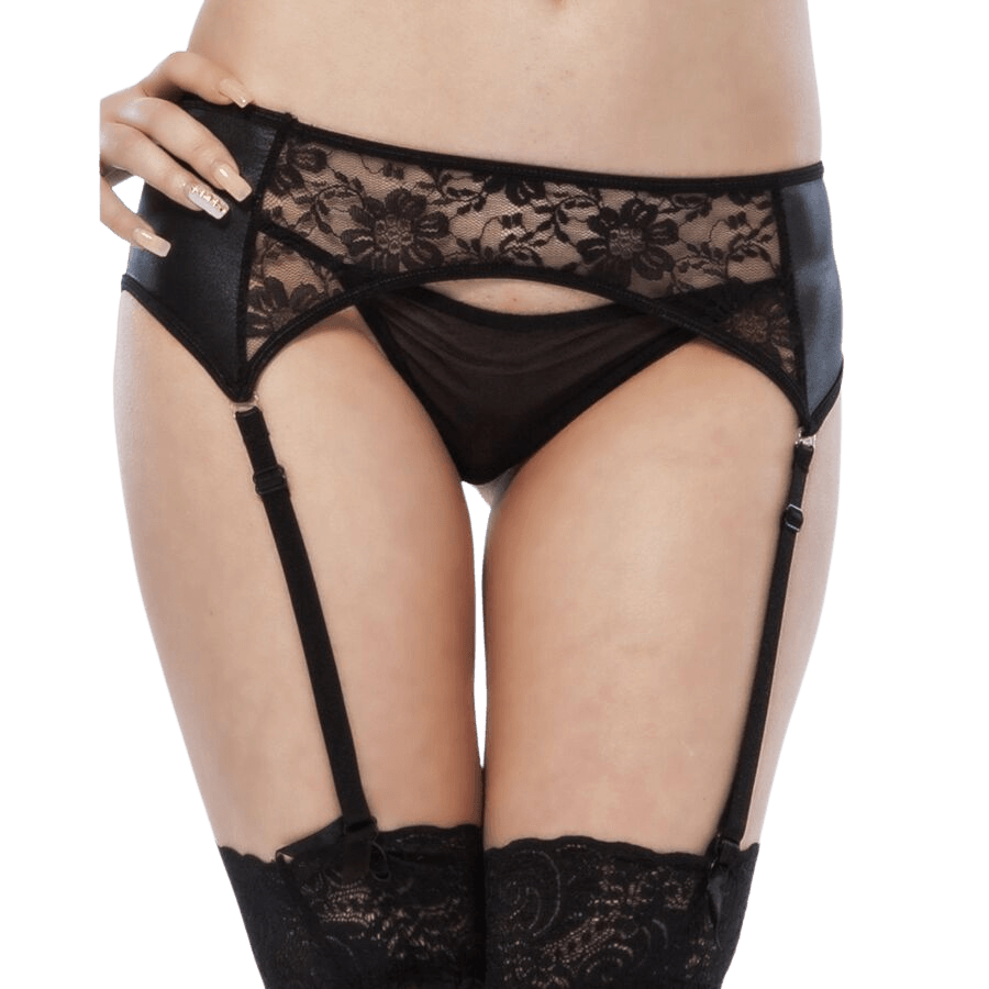 QUEEN LINGERIE - STRUMPF THONG MIT BLUMENDESIGN S/M