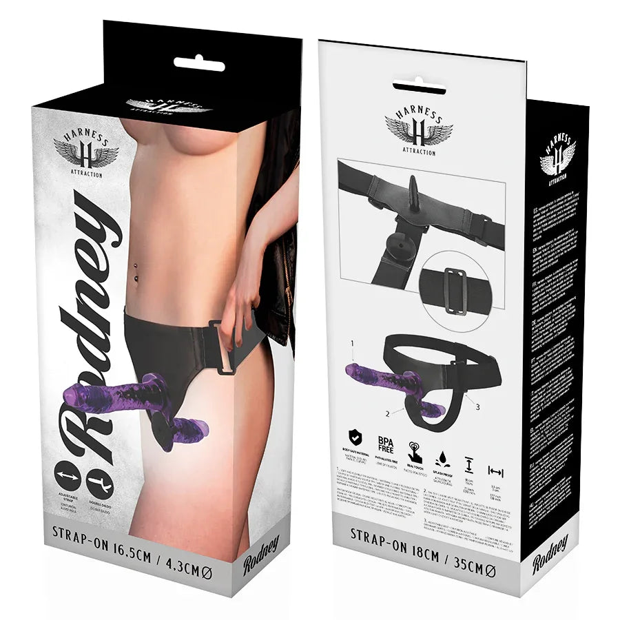 HARNESS ATTRACTION - RODNEY DOUBLE PENETRACI N VIBRATOR 18 CM -O- 3.5 CM - Vanelion Paradise