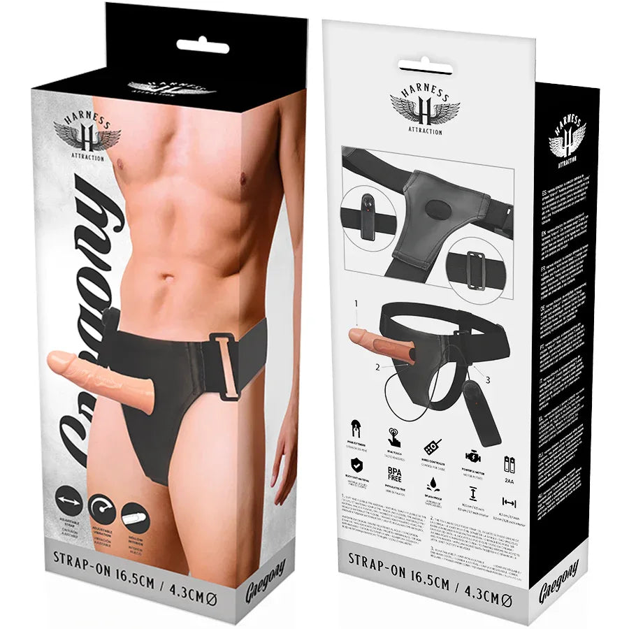 HARNESS ATTRACTION - GREGORY HOLLOW RNES MIT VIBRATOR 16.5 CM -O- 4.3 CM - Vanelion Paradise