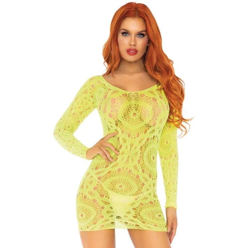 LEG AVENUE - CROCHET LACE LANGRMELIGES MINIKLEID NEON EINE GRÖSSE - Vanelion Paradise