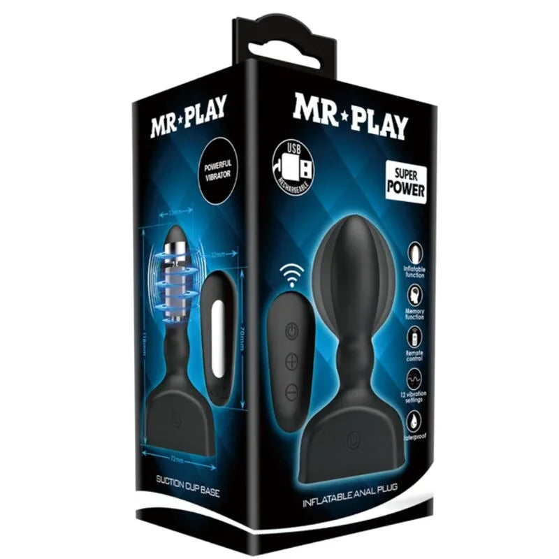 MR PLAY - SCHWARZER AUFBLASBARER ANALSTECKER MIT FERNBEDIENUNG - Vanelion Paradise