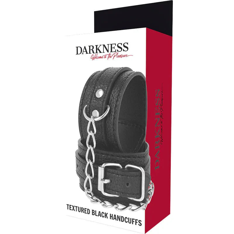 DARKNESS - HANDSCHELLEN AUS SCHWARZEM STRUKTURIERTEM LEDER - Vanelion Paradise