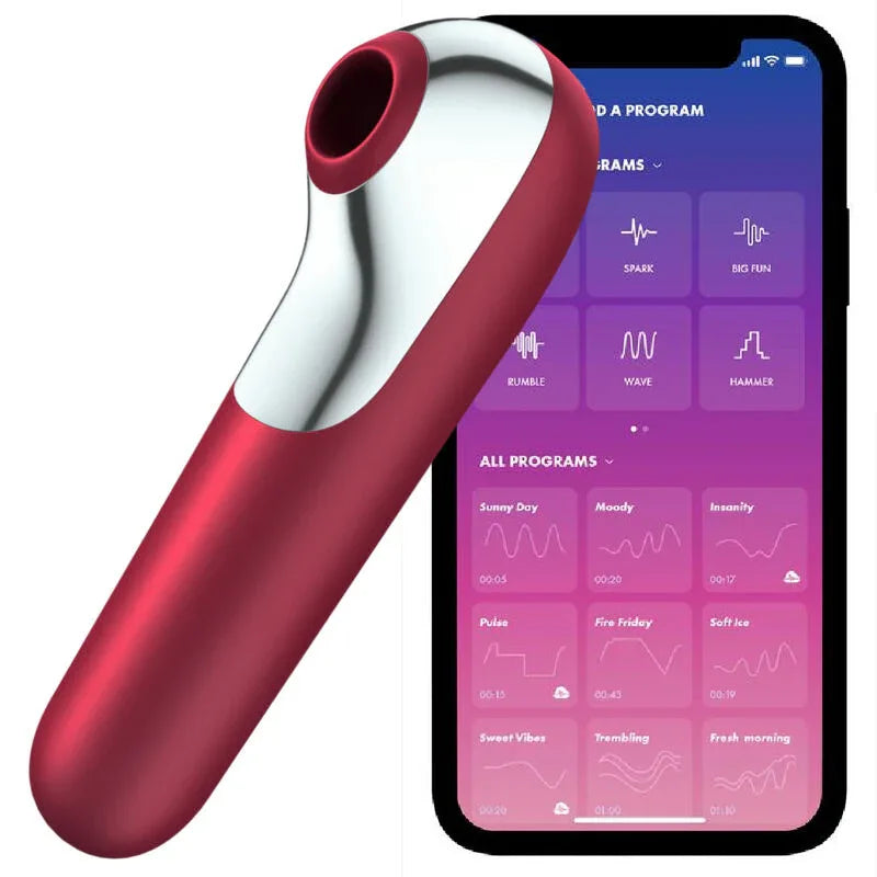 SATISFYER - DUAL LOVE VIBRATOR UND SAUGER MIT PULSIERTER LUFT ROT - Vanelion Paradise