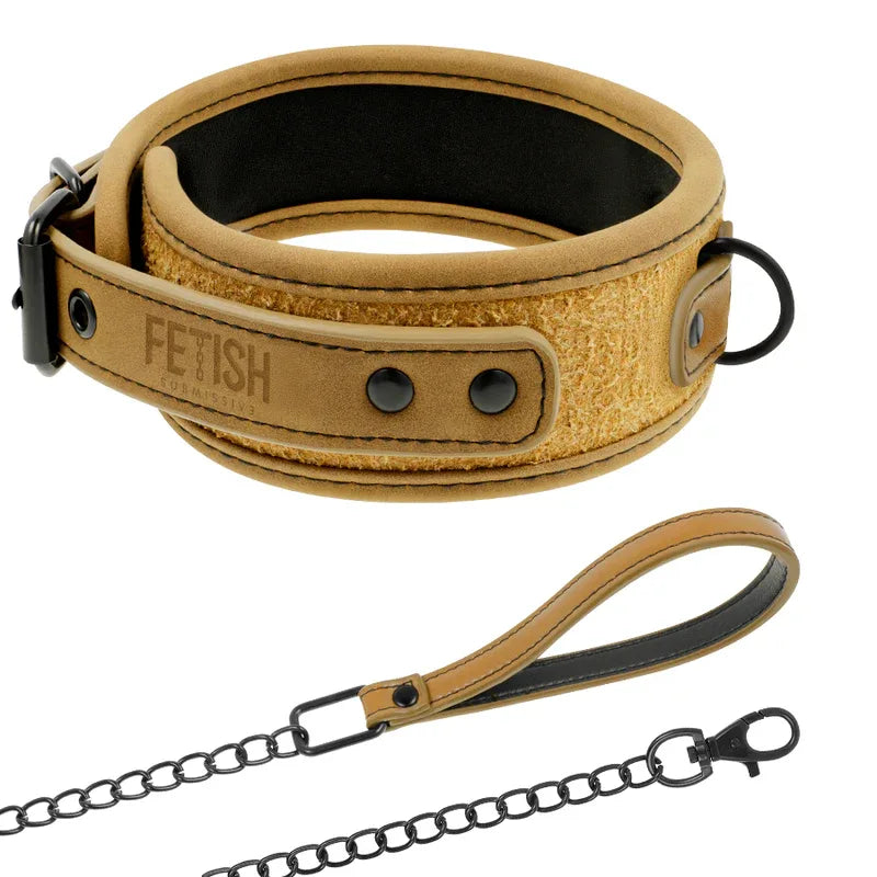 FETISH SUBMISSIVE ORIGEN - NEOPRENGEFÜTTERTE HALSKETTE MIT KETTE - Vanelion Paradise