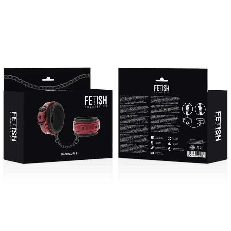 FETISH SUBMISSIVE DARK ROOM - HANDSCHELLEN AUS VEGANEM LEDER MIT NEOPRENFUTTER - Vanelion Paradise