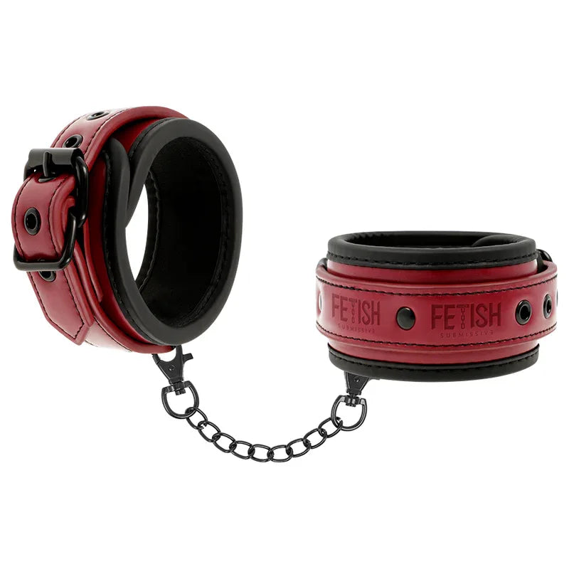 FETISH SUBMISSIVE DARK ROOM - HANDSCHELLEN AUS VEGANEM LEDER MIT NEOPRENFUTTER - Vanelion Paradise
