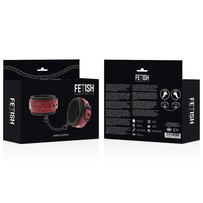 FETISH SUBMISSIVE DARK ROOM - KNÖCHELHANDSCHELLEN AUS VEGANEM LEDER MIT NEOPRENFUTTER - Vanelion Paradise